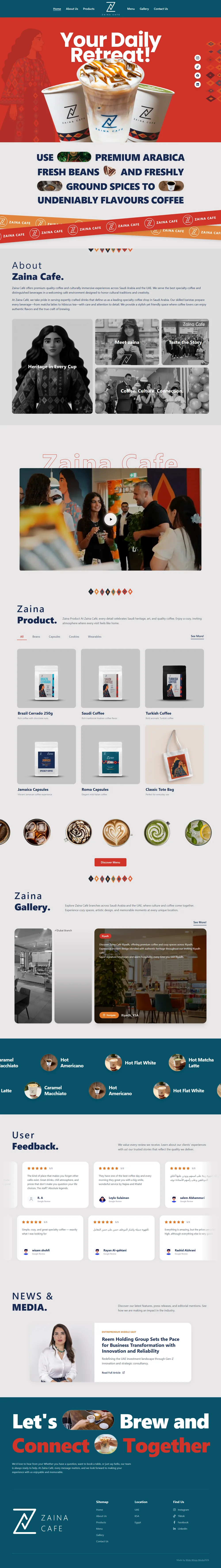 Zaina Cafe website homepage